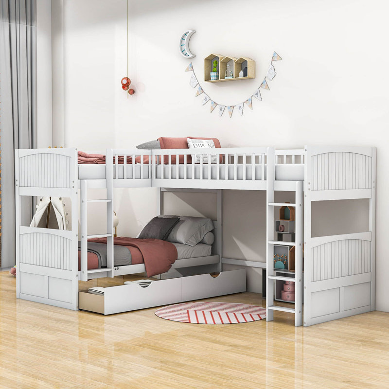 Harriet Bee Duayne Twin Over Twin 2 Drawer Triple / Quad Bunk Bed by